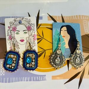 Elegant Blue and Silver Earrings Set